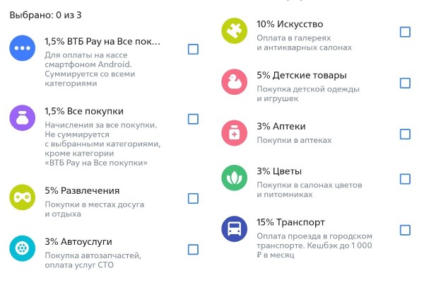 ВТБ категории кэшбэка на май