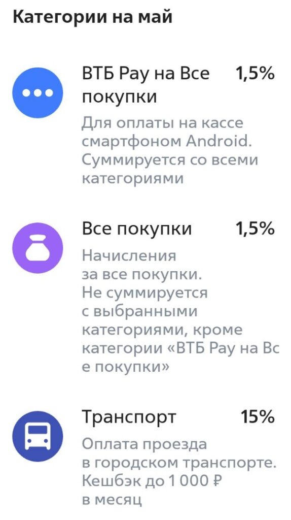 Мои категории на май от ВТБ